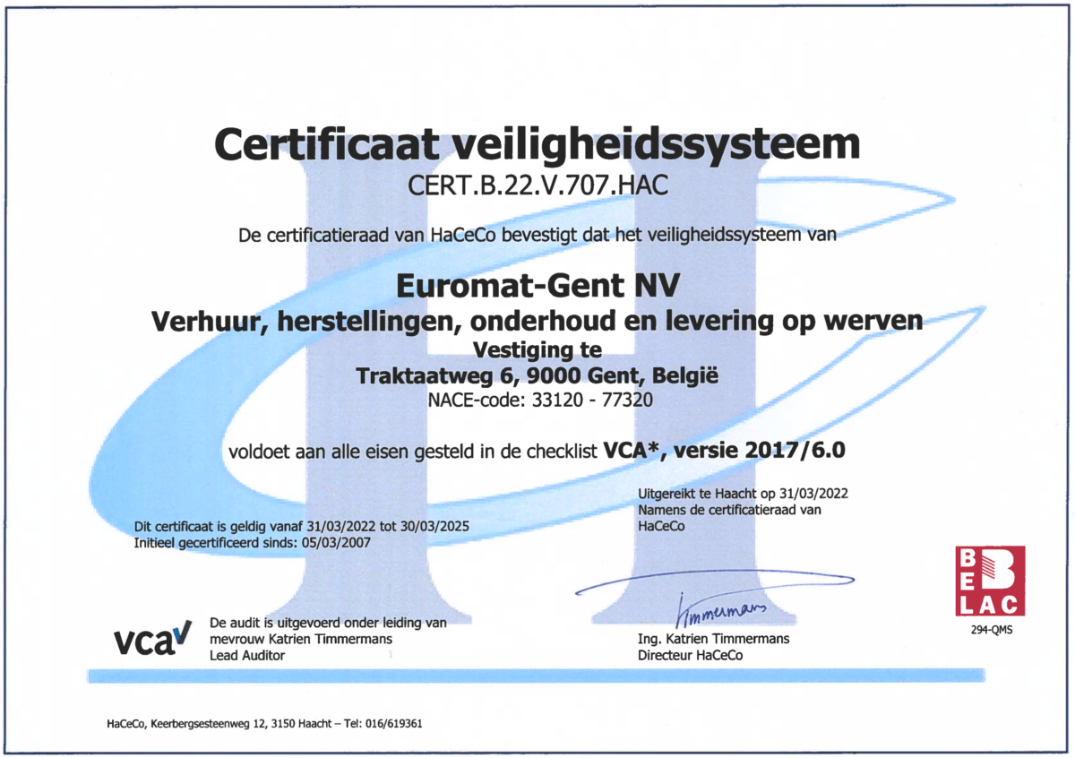 Euromat a obtenu son certificat SCC! 7 Certificaat veiligheidssysteem